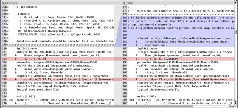 Kompare view of Source code changes
