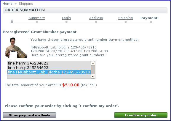 Grant Number Confirmation pane